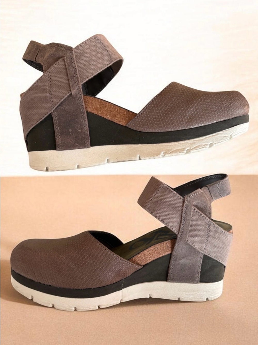OTBT Women’s Wedge Mary Jane’s Taupe Gray White Size 9